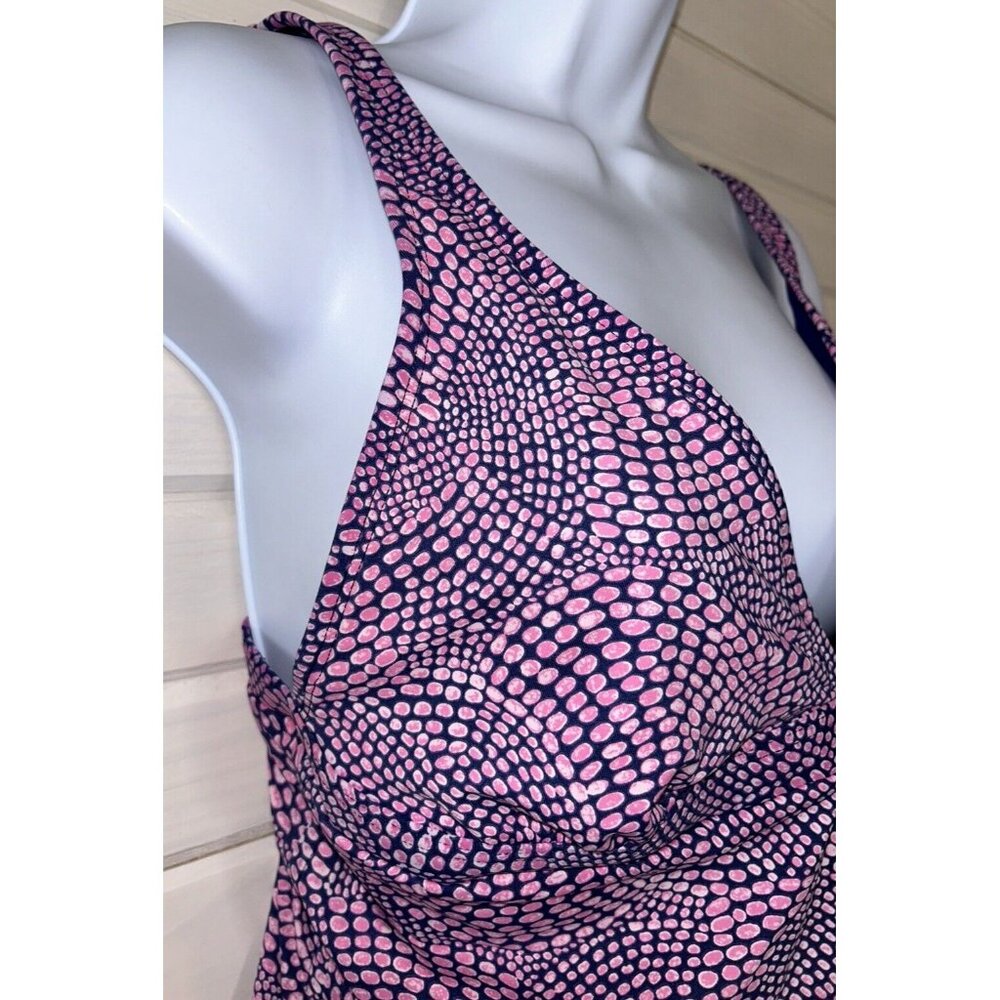 Title Nine Tankini Sz MEDIUM Swimsuit Top Pink Navy Mosaic Padded Swim Surf EUC - Picture 3 of 8